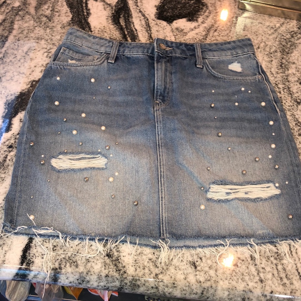 Mavi pearl studded denim skirt